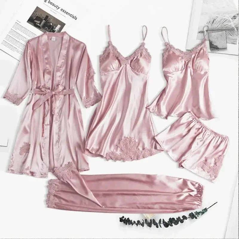 2024 new sexy sleepwear lace halter nightdress five-piece multi-colored beautiful fashion