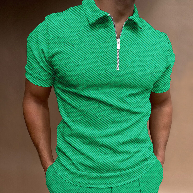 Alta qualidade estereoscópico listra polo masculina casual manga curta camisas polo sólido turn-down colarinho camisa de verão roupas masculinas