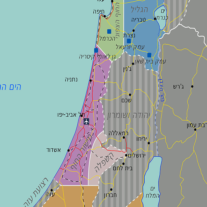 Mapa de Israel en hebreo, pintura en lienzo sin marco, póster de Arte de pared, decoración del hogar, suministros escolares, 59x84cm, versión 2010