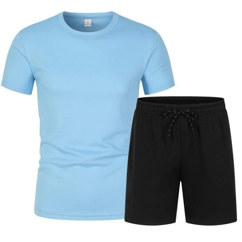 Conjunto de camiseta e calça de manga curta masculina, calça esportiva casual, capris de praia, moda verão, 2 peças