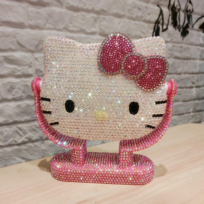 Sanrio Cinnamoroll różowy odwróć lustro kosmetyczne Cartoon błyszczące KT kot Hello Kitty zabawki dżetów piękno ręczny diament lustro