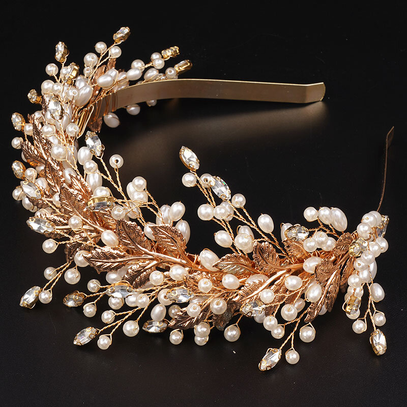 Trendy Preal Rhinestone Bridal Crown Luxe Lichtmetalen Leaf Bruiloft Haar Accessoires Voor Vrouwen Bruiden Hoofdtooi Handgemaakte Hoofddeksel