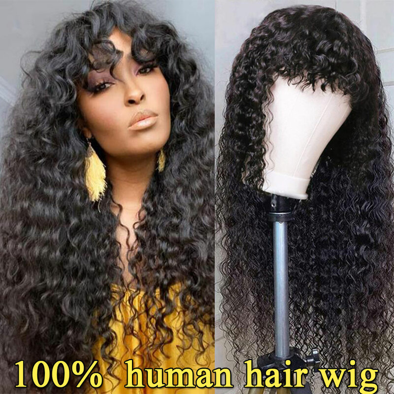 Perucas de cabelo humano reto com franja para mulheres, peruca brasileira Bob, máquina completa feita, sem cola, 100% cabelo humano, 30 pol