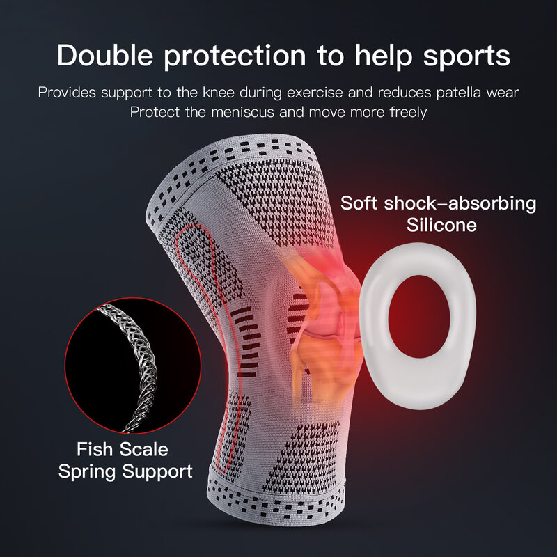1 Pcs Knee Brace Compression Sleeve Silicone Patella Gel Pad for Meniscus Spring Support Stabilizer For Volleyball Fitness Sport