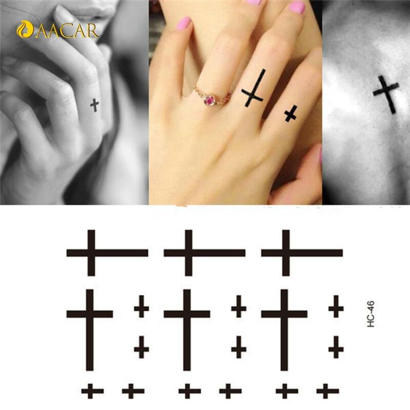 Fałszywy Transfer tagi skóry Arm Finger tatuaże do ciała Flash tatuaż 10.5*6cm 1 arkusz wodoodporne naklejki tatuaże krzyż wzór