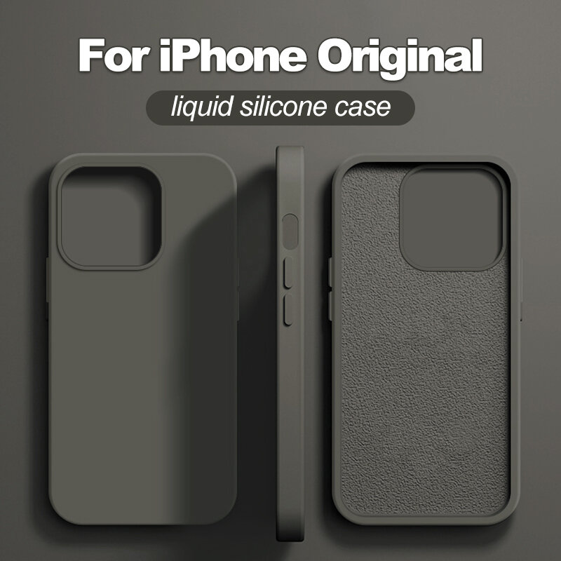 Luxury Original Liquid Silicone Case For iPhone 15 14 13 12 11 Pro Max  Plus Phone Cases Shockproof Soft Back Cover Accessories