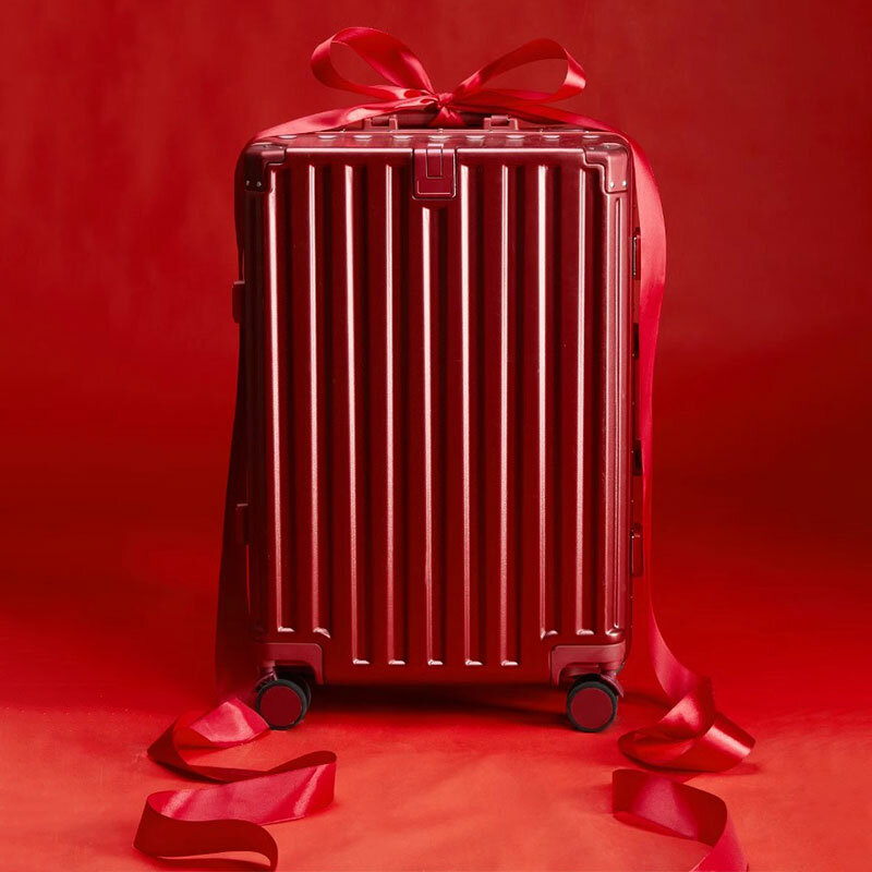 Red Wedding Suitcase with Cup Holder Wet & Dry Separation Aluminum Frame Trolley Case 20" 22" 24" 26" Silent Spinner Wheels
