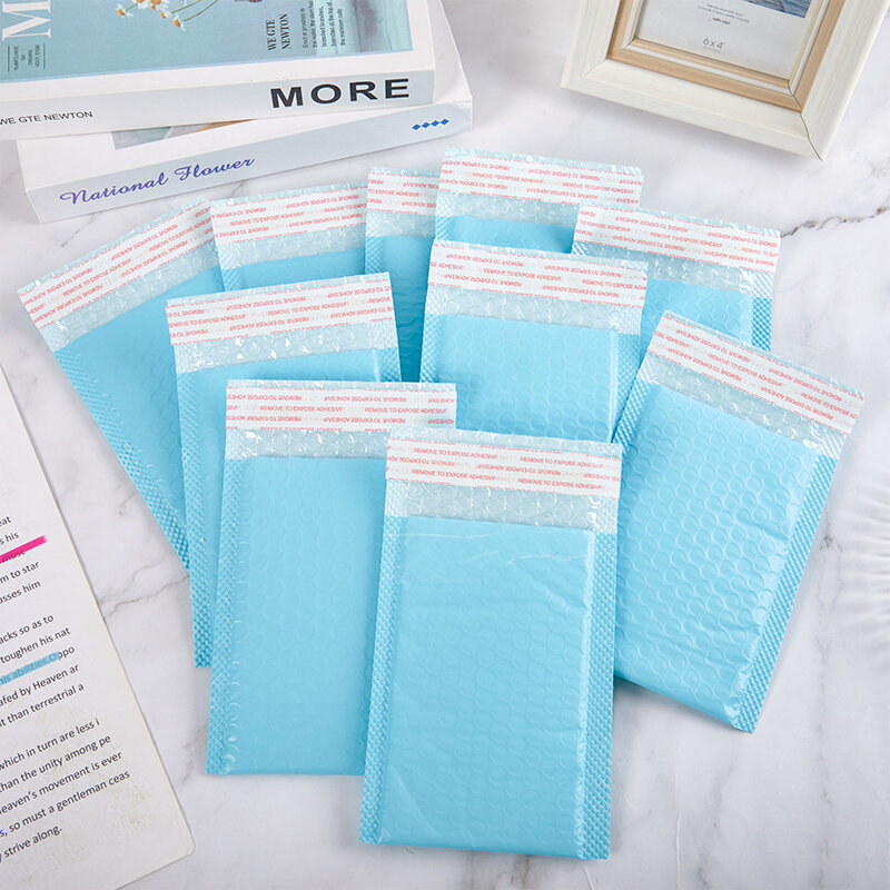Sacos de envio auto-selados para pequenas empresas, envelopes acolchoados, mailers de bolhas, azul claro, 10pcs