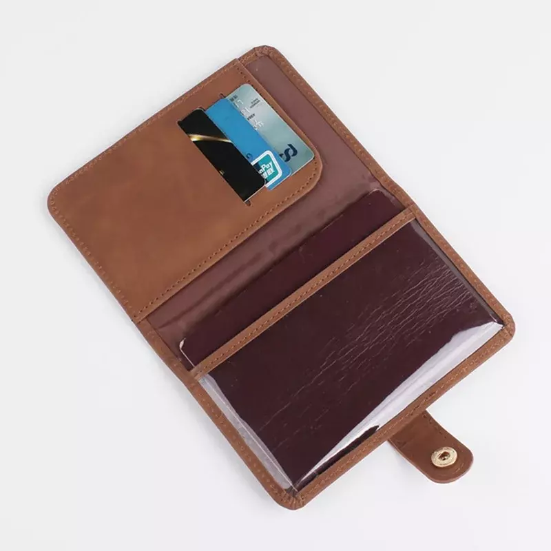 Couple Passport Covers Waterproof Travel Credit Card Wallet Cute Passport Book for Women/Men Leather Covers Brown gray1