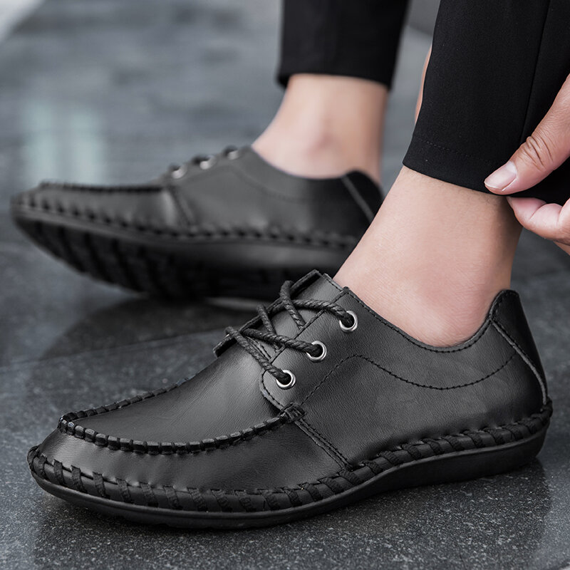 Cowhide leather men shoes Lace Up Oxfords Shoes for Men Non-Slip Soft Sole Men's Genuine Leather Shoe Flats men Casual Shoes