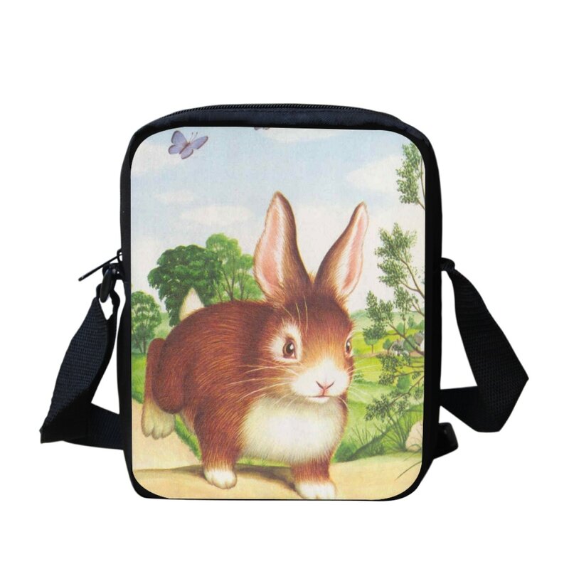 Adjustable Messenger Bag for Kids Canvas Animal Pattern Print Cartoon Shoulder Bag Leisure Travel Small Crossbody School Bag
