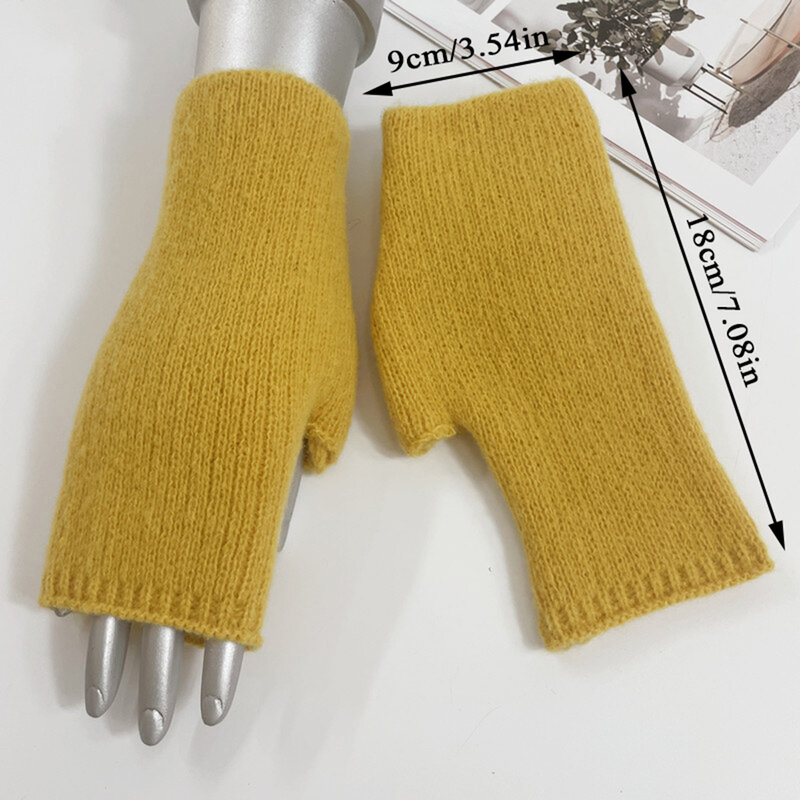 Winter Warm Half Finger Gloves Solid Color Knitted Warmer Gloves  Fingerless Deer Cashmere Gloves Girls Thumb Hole Short Mittens