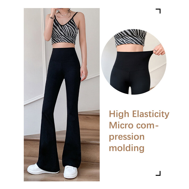 Yoga, calças largas de cintura alta para mulheres, leggings alargador, calça esportiva de ginástica, calça preta queimada, tamanho grande, novo, 2023
