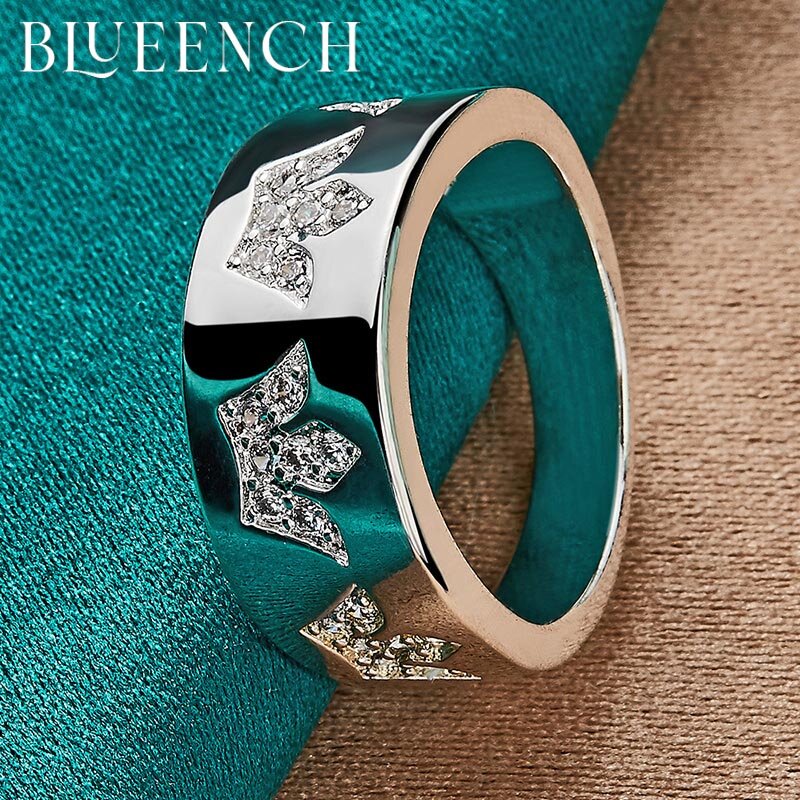 Blueench 925 Sterling Silver Clover Zircon Ring Is Suitable For Women'S Wedding Party Fashion Temperament Jewelry