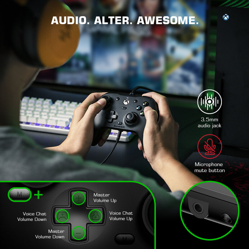 Gamesir G7 Xbox คอนโทรลเลอร์เกมแพดแบบมีสายสำหรับ Xbox Series X, Xbox Series S, Xbox One, จอยสติ๊กอันแอลป์พีซี, แผงเปลี่ยนได้
