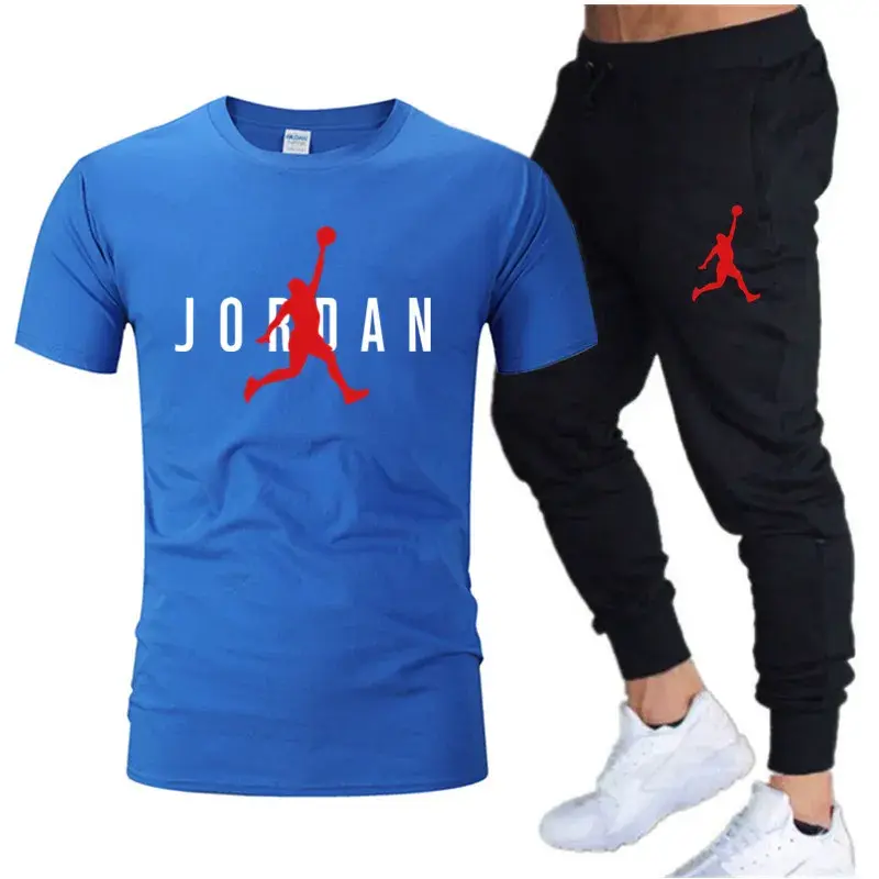 Fato de treino casual masculino, conjunto de calças t-shirt, corredor, camiseta, moda hip-hop, verão, venda quente