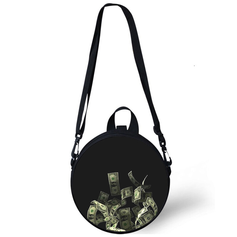 Долларовые доллары США, Детская сумка для детского сада, сумки через плечо с 3D принтом для школьниц, женские круглые мини-сумки, прочная сумка