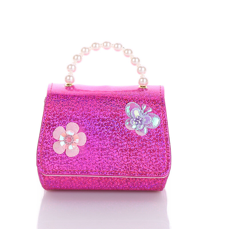 2022 New Girl Pearl Handbag Cute Children Fashion Butterfly Flower Small Bag Light Gradient Color Mobile Phone Coin Purse Bag