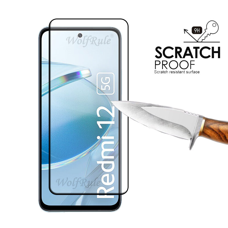 فيلم الزجاج المقسى ل شاومي Redmi 12 5G ، غطاء كامل الغراء ، 9H حامي الشاشة ، عدسة الزجاج ، 6 في 1