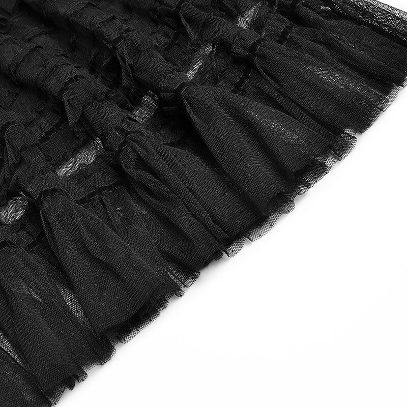 Vestido de manga comprida com decote em v, renda frisada com cintura, saia de bolo plissado, malha preta pequena, loja de alfaiate