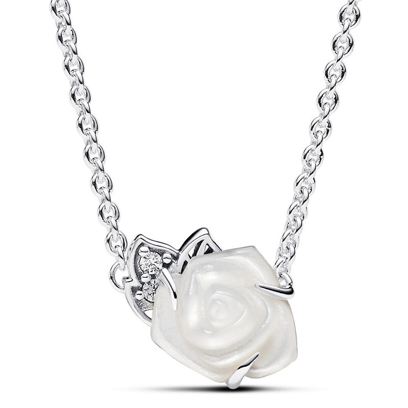 Weiße Rose in Blüte Perle & Perlen Collier Pflaster Kreise Kette Sterling Silber Halskette für beliebte Perlen Charme DIY Schmuck