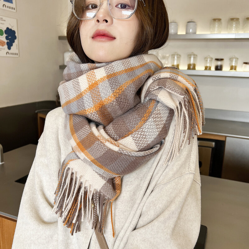女性のフリンジスカーフ,厚くて学生のためのメッシュスカーフ,フェイクカシミア,暖かいショール,新しい冬のコレクション2022