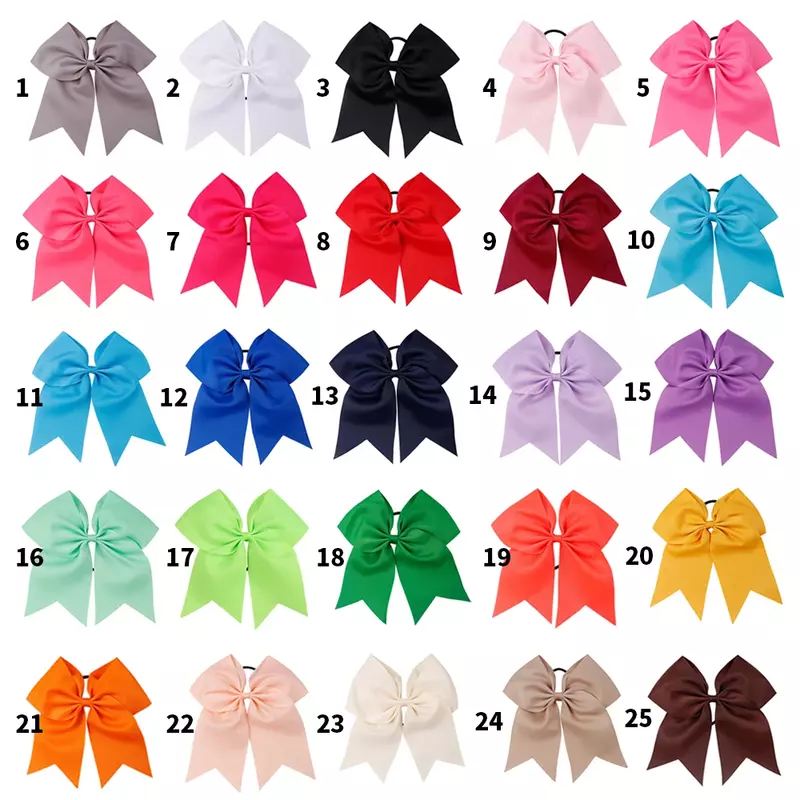 ncmama 25pcs/lot 7" Solid Cheer Bows Colorful Elastic Hair Band Grosgrain Ponytail Cheer Hairbow For Kids Girls Hair Accessories