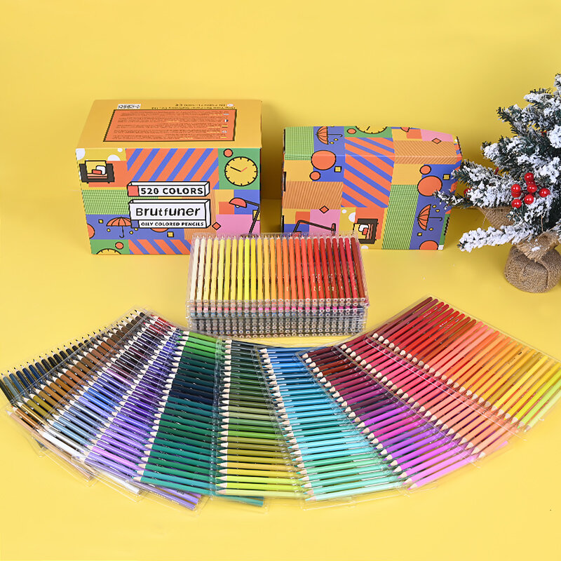 Brutfuner-Crayons de couleur doux à l'huile, ensemble de crayons à dessin professionnels, crayons de couleurs pour croquis d'artiste, coloriage, fournitures d'art, 520 pièces