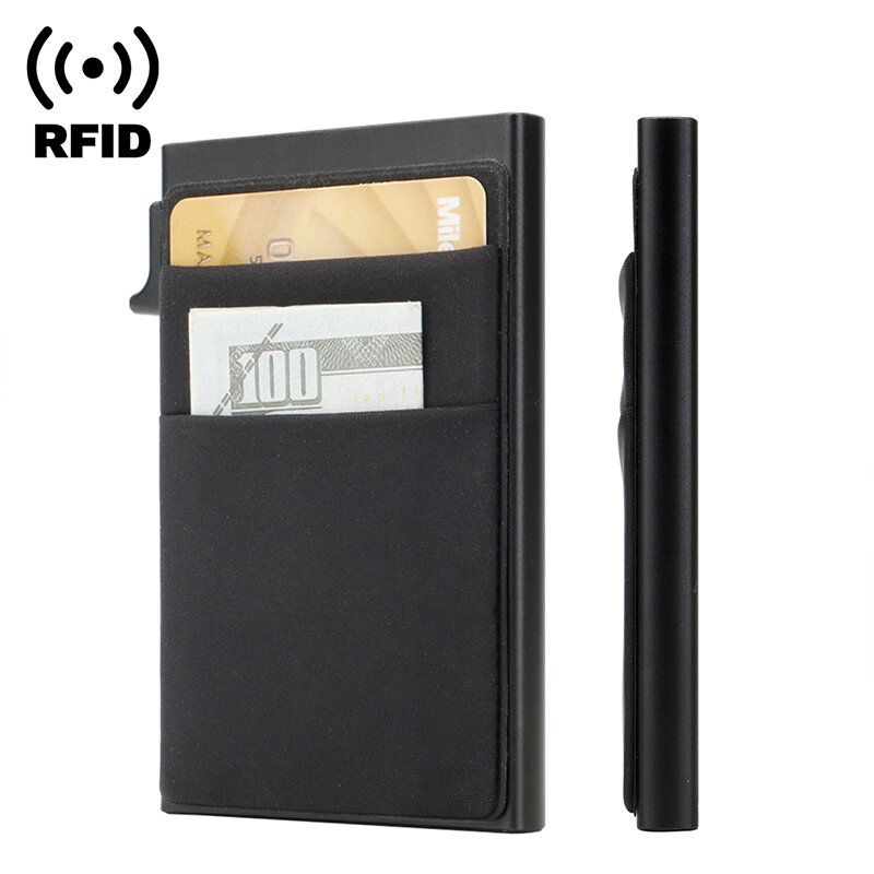 Portatarjetas DE CRÉDITO Rfid para hombres y mujeres, billetera de Metal delgada, billetera minimalista emergente, monedero pequeño negro, Vallet de Metal