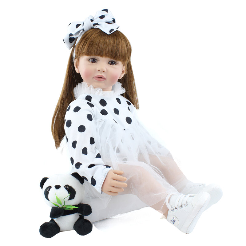 Muñeca Reborn de silicona suave de 60cm, juguete de 24 pulgadas, vinilo realista, pelo largo, Princesa, vestido para bebé