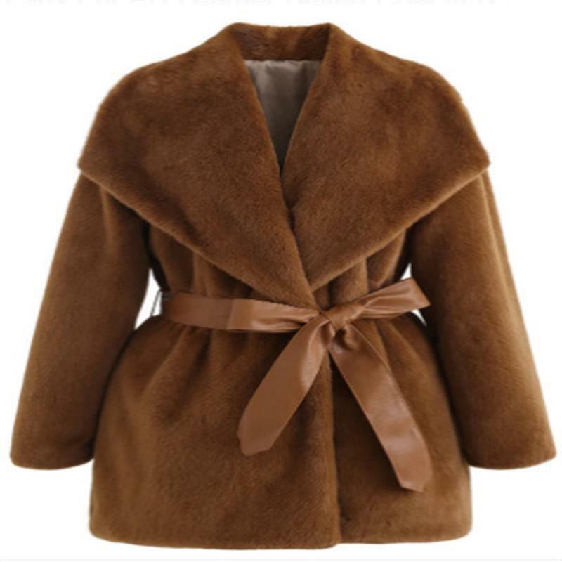 女性の冬の毛皮のコート,長袖,無地,フェイクファー