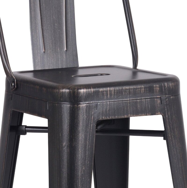 Современные промышленные металлические барные стулья AC Pacific со стильной низкой спинкой, матовая отделка и резиновые колпачки для ножек, кухня