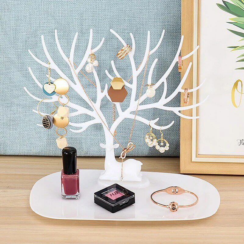 Little Deer Tree Jewelry Display Stand Bandeja, brincos, colar, anel, pingente, pulseira, prateleiras de armazenamento, organizador, titular