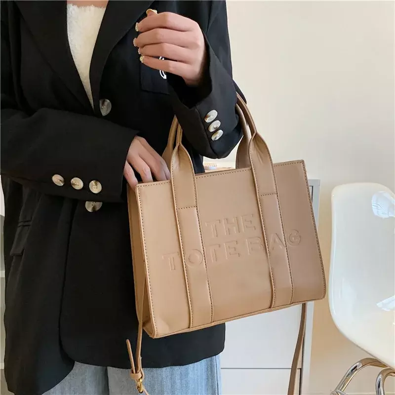 Модные кожаные вместительные женские сумочки, дизайнерские сумки через плечо с надписью, роскошный большой шоппер, Женский тоут