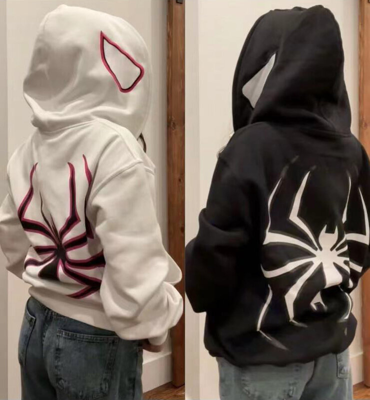 Hoodie Y2k Emo Spider Punk Goth bertudung dengan ritsleting Pria Wanita musim gugur musim dingin Harajuku kasual kaus Kawaii jaket Streetwear
