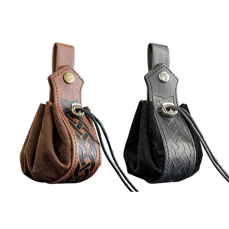 Medieval Vintage Money Pouch Bag Costume Accessory Men Women Viking Leather Drawstring Bag Coin Purse