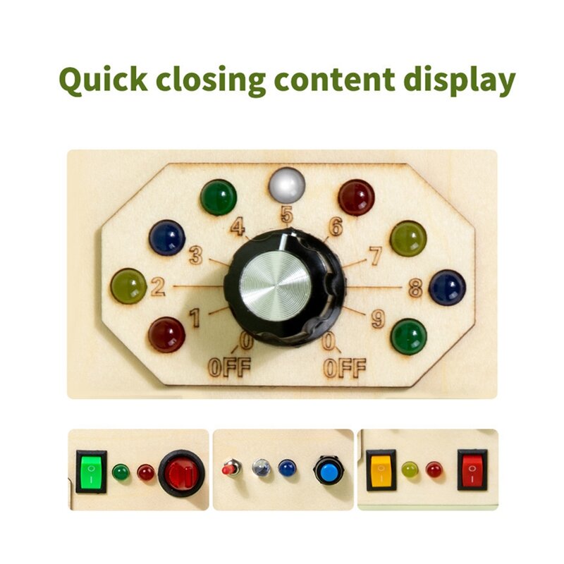 Placa de madeira Montessori Busy para crianças, DIY LED Light Switch, Toddlers Learning, Brinquedos Educativos Cognitivos, 1 Pc Band
