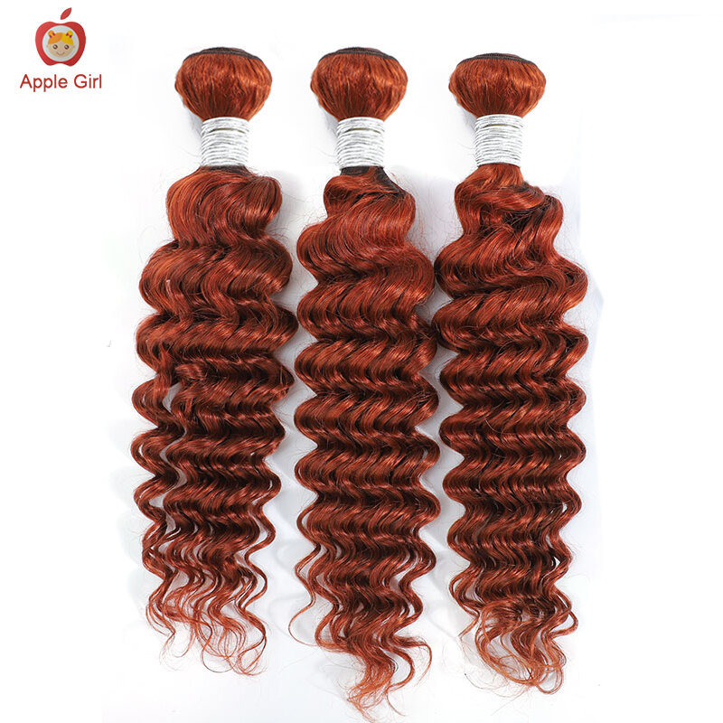 Cor do gengibre onda profunda feixes de cabelo queimado laranja brasileiro 100% cabelo humano 3 ou 4 pacotes 30 Polegada applegirl remy tecer cabelo