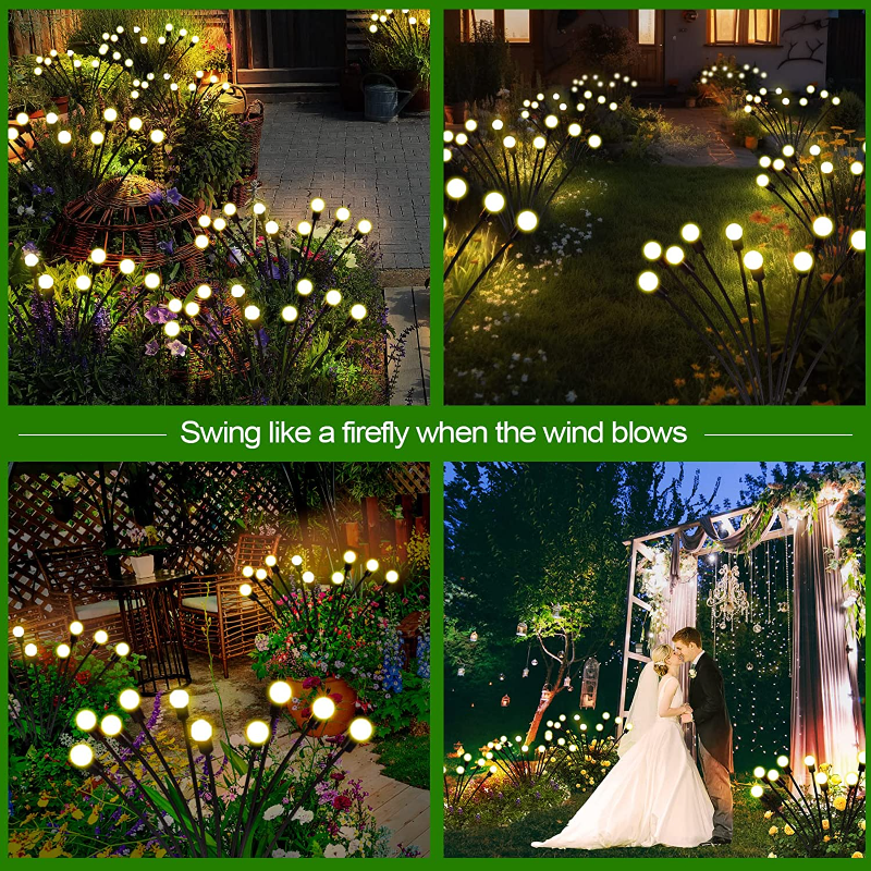 Outdoor LED Solar Lights, Waterproof Starburst, Firefly Lights, Lawn Lamp, Garden Path, Paisagem decorativa, 12Pack