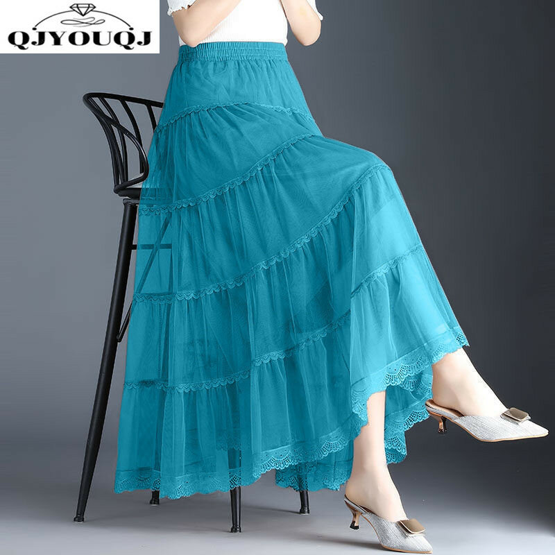 Falda de hilo larga con reducción de edad, media falda delgada, cintura alta, línea A, edición coreana, primavera y verano