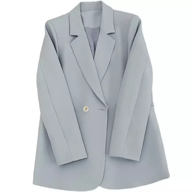 Blazer de botões manga comprida feminino, blazers e jaquetas entalhadas, casaco de terno de trabalho, monocromático, elegante, fino, azul, escritório, lady, feminino, 2023