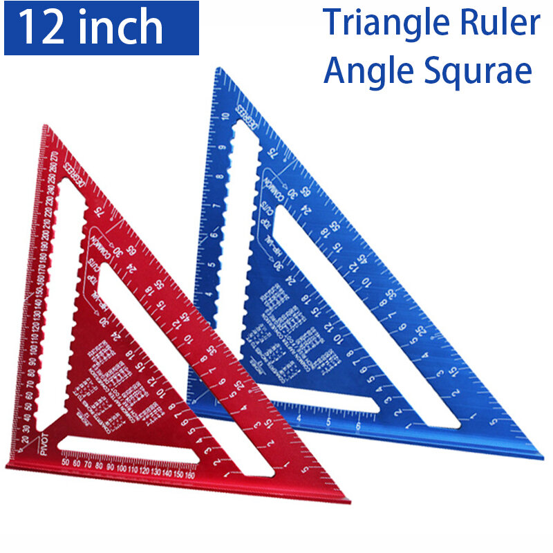Règle de travail de calcul en alliage d'aluminium, outil de disposition de mesure de menuiserie carrée, rapporteur triangulaire, 12 pouces