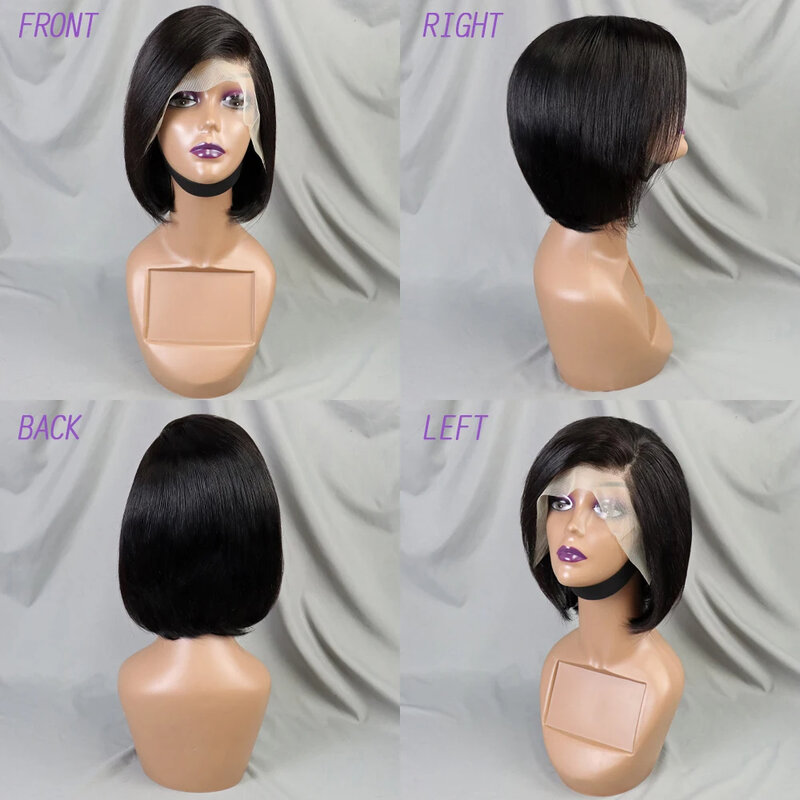 Fryzura Pixie peruka przezroczysta koronka 13x4 koronka peruka Prepluck brazylia ludzkie włosy peruki dla kobiet z prostymi peruka z krótkim bobem