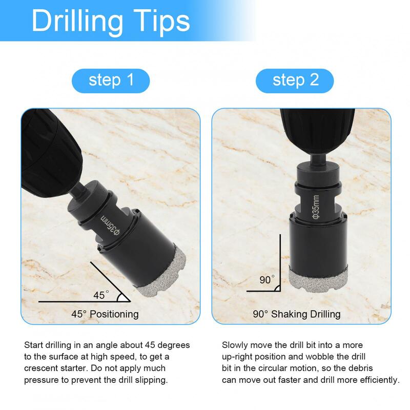 Diamond Core Drill Bit Dry Tile Hole Saws for Porcelain Ceramic Tile Marble with 3/8-Inch Hex Shank AdaptervBrazed Hole Cutters