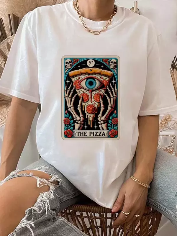 The Pizza Fun Style Short Sleeved Clothing Printed Summer Top Fashion T-Shirt Pattern Women's Casual Clothing O-Neck T-Shirt.