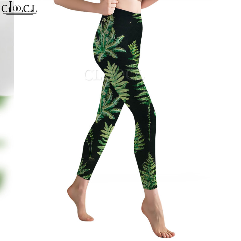 CLOOCL-섹시한 3D 프린트 하이 웨이스트 레깅스 바지 여성용, 패션, 양치류 패턴, 요가 팬츠