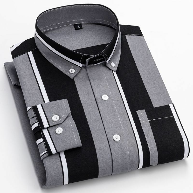 Мужская свободная рубашка с длинным рукавом, Повседневная модная элегантная рубашка в полоску, с заостренным вырезом, карманами и пуговицами, весна-осень 2023