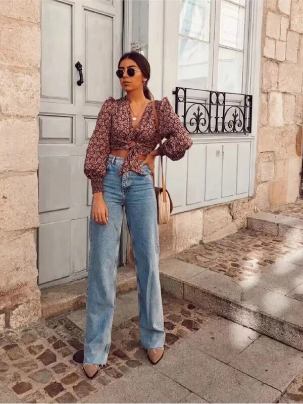 2024 primavera estate Jeans Casual a vita alta da donna pantaloni lunghi da donna alla moda Vintage Y2k Streetwear Jeans dritti con nappe con bordo grezzo