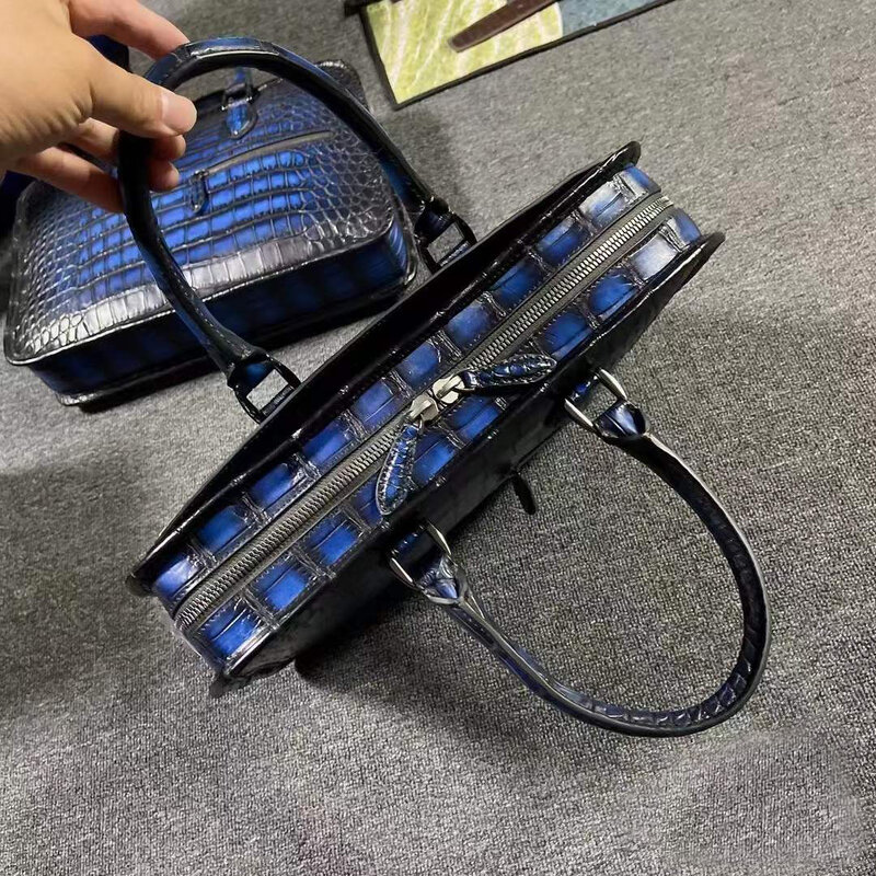 Yingshang-男性用クロコダイルレザーハンドバッグ,ブルー,男性用,ラージバッグ,ビジネスバッグ