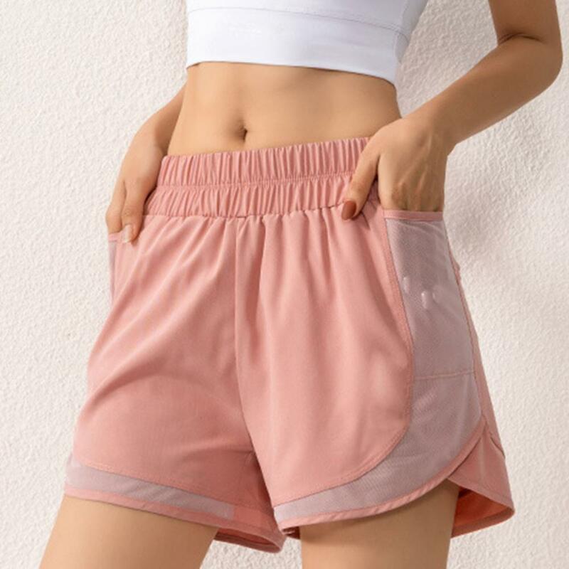 Wide Waistband Yoga Shorts High Waist Women's Sports Shorts with Mesh Pockets for Running Yoga Quick-drying Athletic for Fitness
